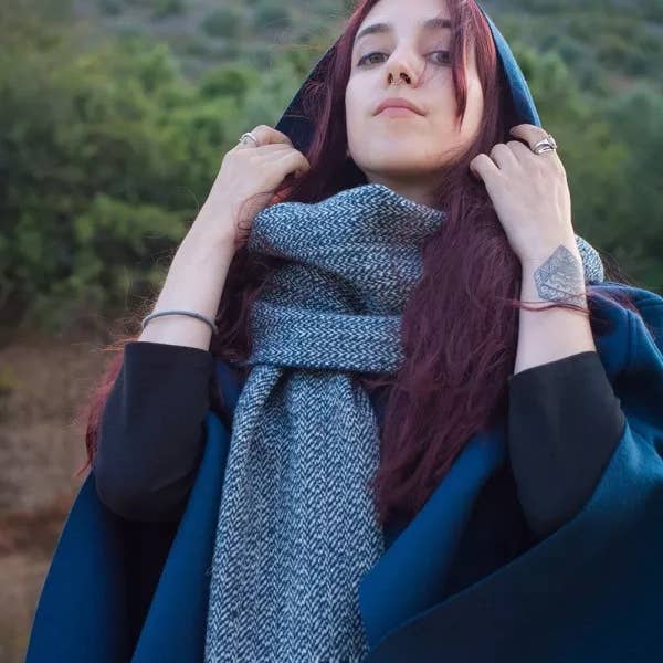 Chicoração - Vente Écharpe – femme - Écharpe en laine - Hirondelle Nuage Bleu Huile2