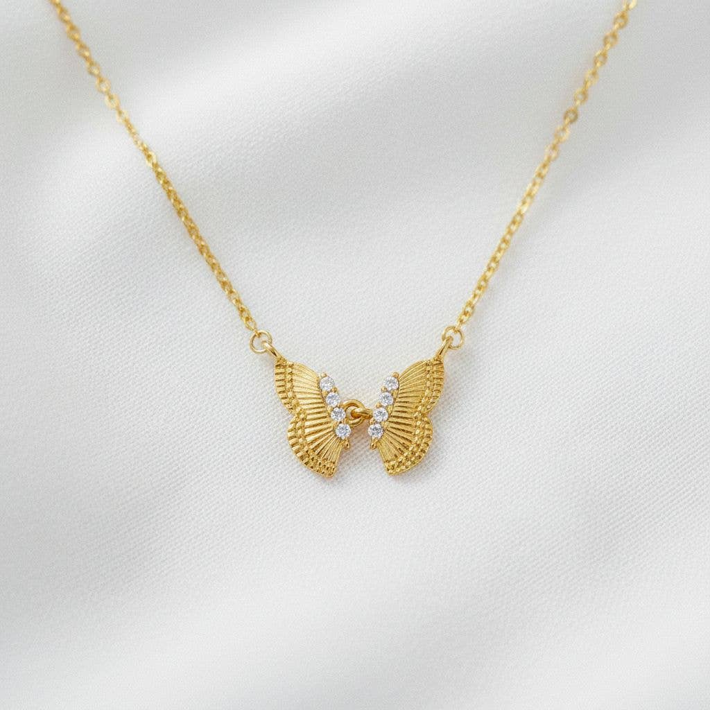 Ellemadera - Wholesale Pendant/Charm Necklace - 18K Gold Plated Cubic Zirconia Butterfly Necklace1
