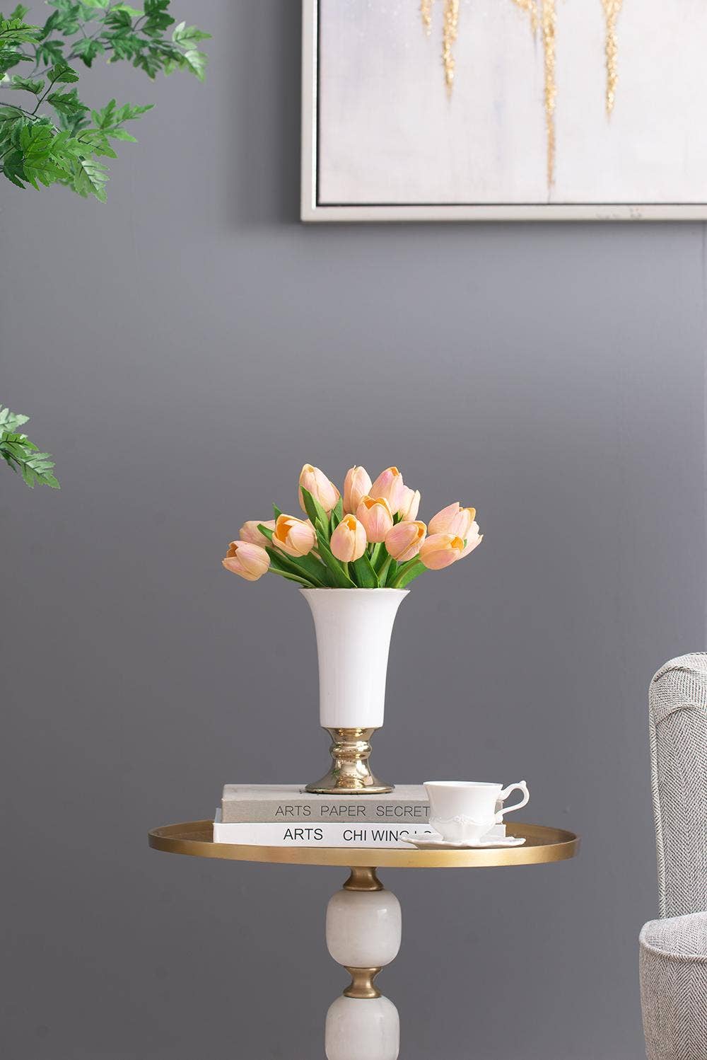 A&B Home Group Inc. - Wholesale Vase - D4.5x8" Elliette Pedestal Vase - White/Gold5