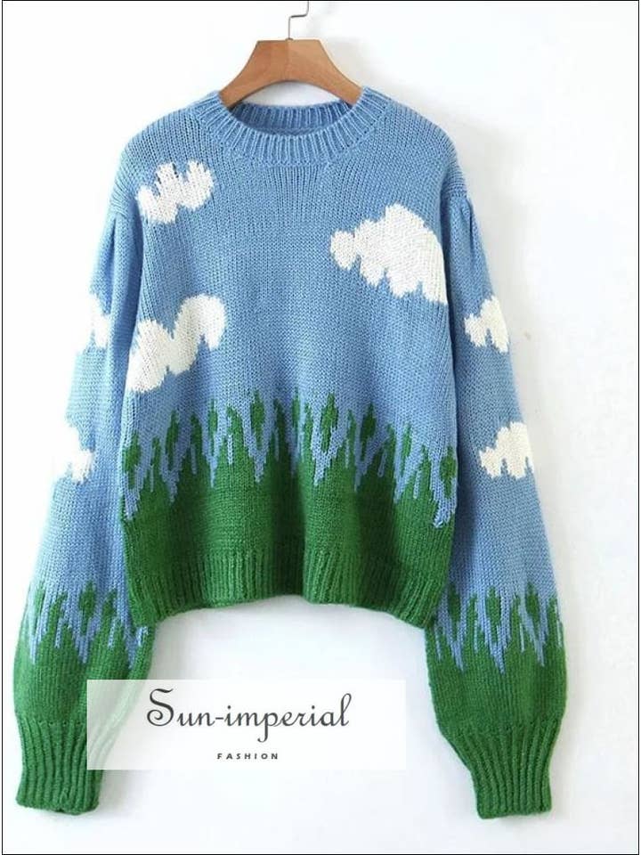 Sun Imperial - Wholesale Pullover-trui - Dames - Dames trui met O-hals, losse gebreide wolkenprint