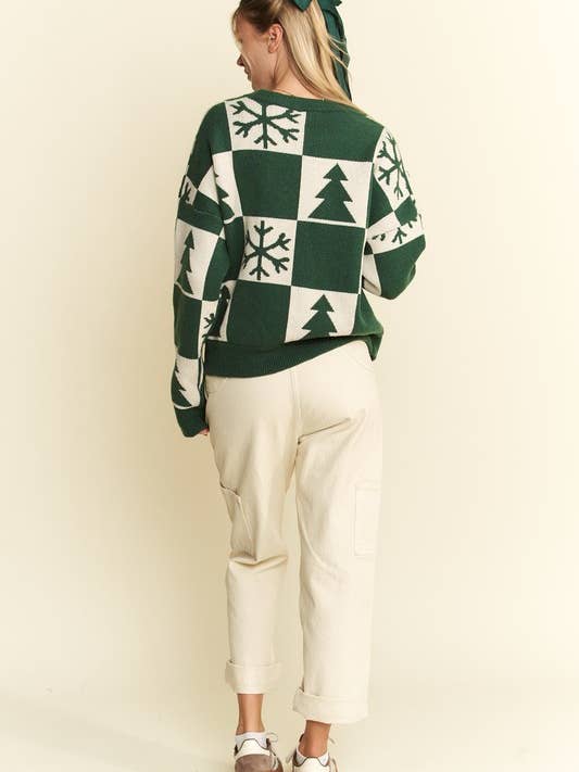 JADE BY JANE - Wholesale Knit Sweater - Women's - PLUS SIZE CHECKERD CHRISTMAS SWEATER TOP