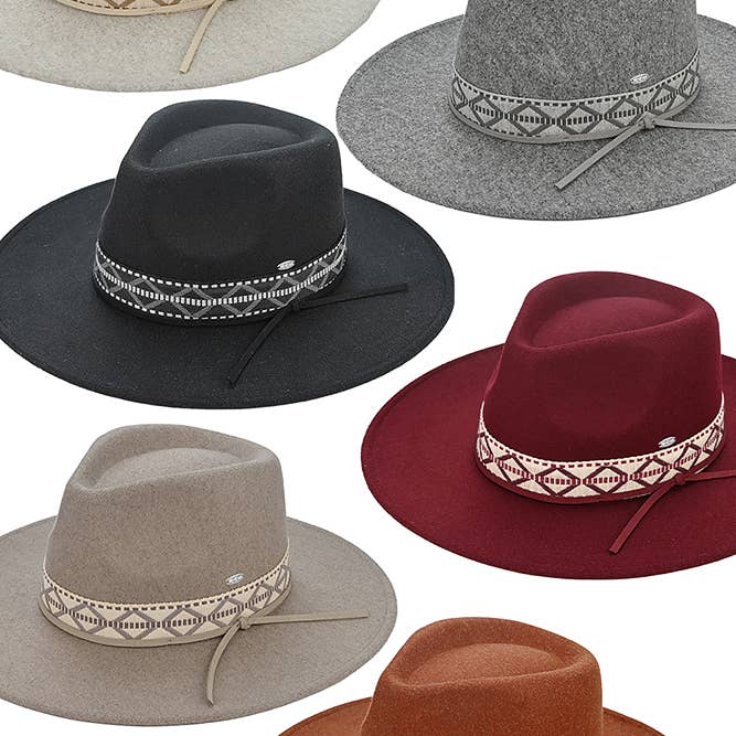 Hana - Wholesale Fedora - Women's - C.C Geometric Trim Band Vegan Felt Panama Hat
