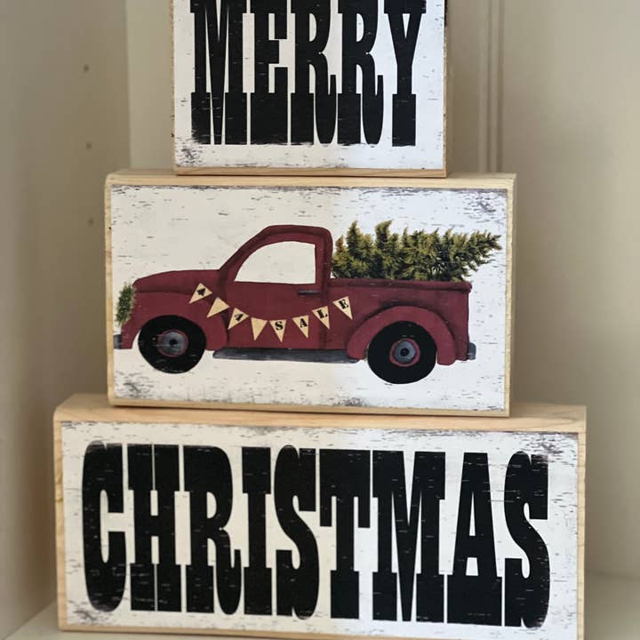 Ensemble de blocs de Noël Red Truck pour la vente par Thompsons Handmade Country LLC