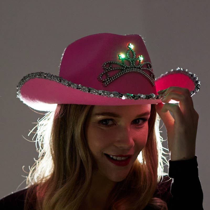 KBW Global Corp. - Wholesale Cowboy Hat - Unisex - Pink Sequin Light-Up Princess Cowboy Hat0