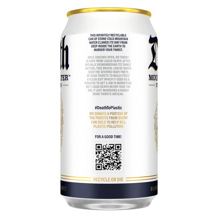 Grandpa Joe's Candy Shop - Vente Eaux aromatisées/infusées (non gazéifiées) - Eau Plate de Montagne Liquid Death, Canette de 12oz, Lot de 6