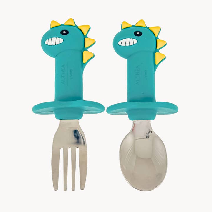 Dinosaur-Shaped Fork and Spoon Set for wholesale by Althea Living