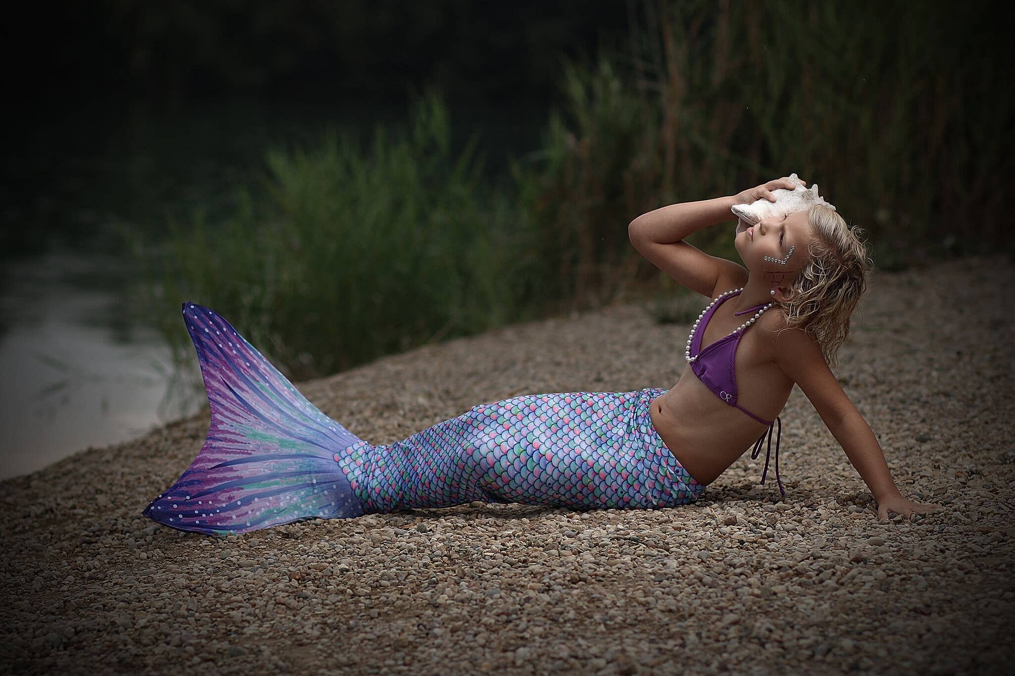 Sun Tail Mermaid - Wholesale Beach/Pool Toy - Kids & Baby - Aurora Borealis Mermaid Tail + Lavender Monofin Set for kids, girls, teens, and women (pool toy)3