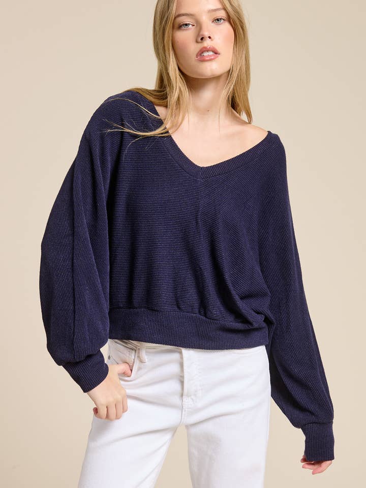V-Neck Dolman Ribbed Knit Pullover for wholesale by Charlotte Avery