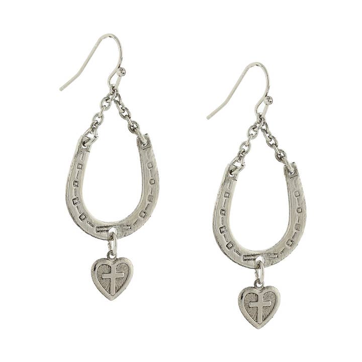 1928 Jewelry Horseshoe And Heart With Cross Drop Earrings for wholesale by 1928 Jewelry