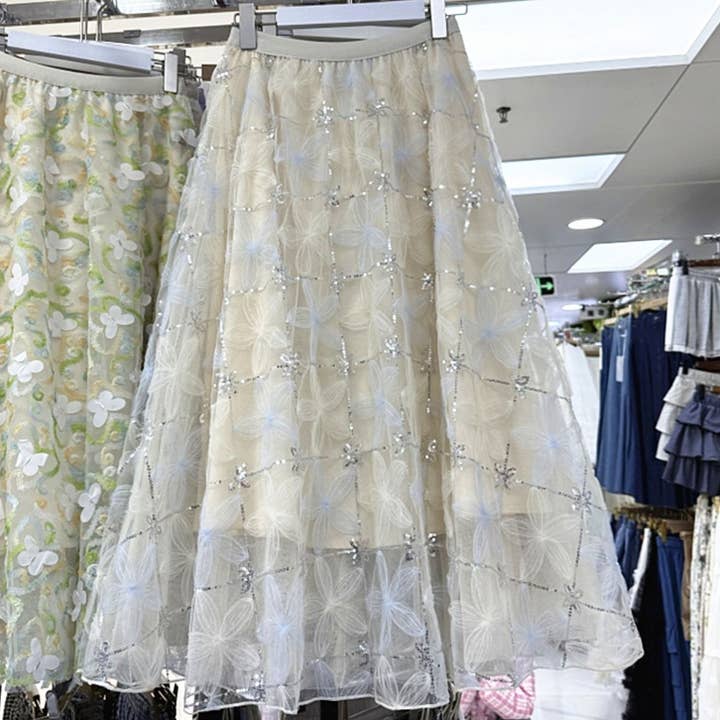 Saia Midi de Malha com Apliques de Flores 3D e Lantejoulas por atacado de PEACH ACCESSORIES