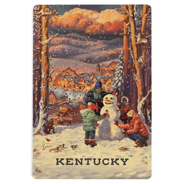 WOOD POSTCARD Kentucky, Merry & Bright Vintage Snowman for wholesale by Lantern Press