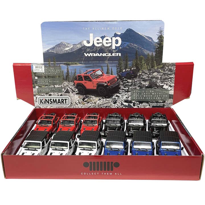 US Toy Company - Wholesale Toy Car/Truck - Kids - 2018 Jeep Wrangler Assorted Die Cast Cars 12-unit Display