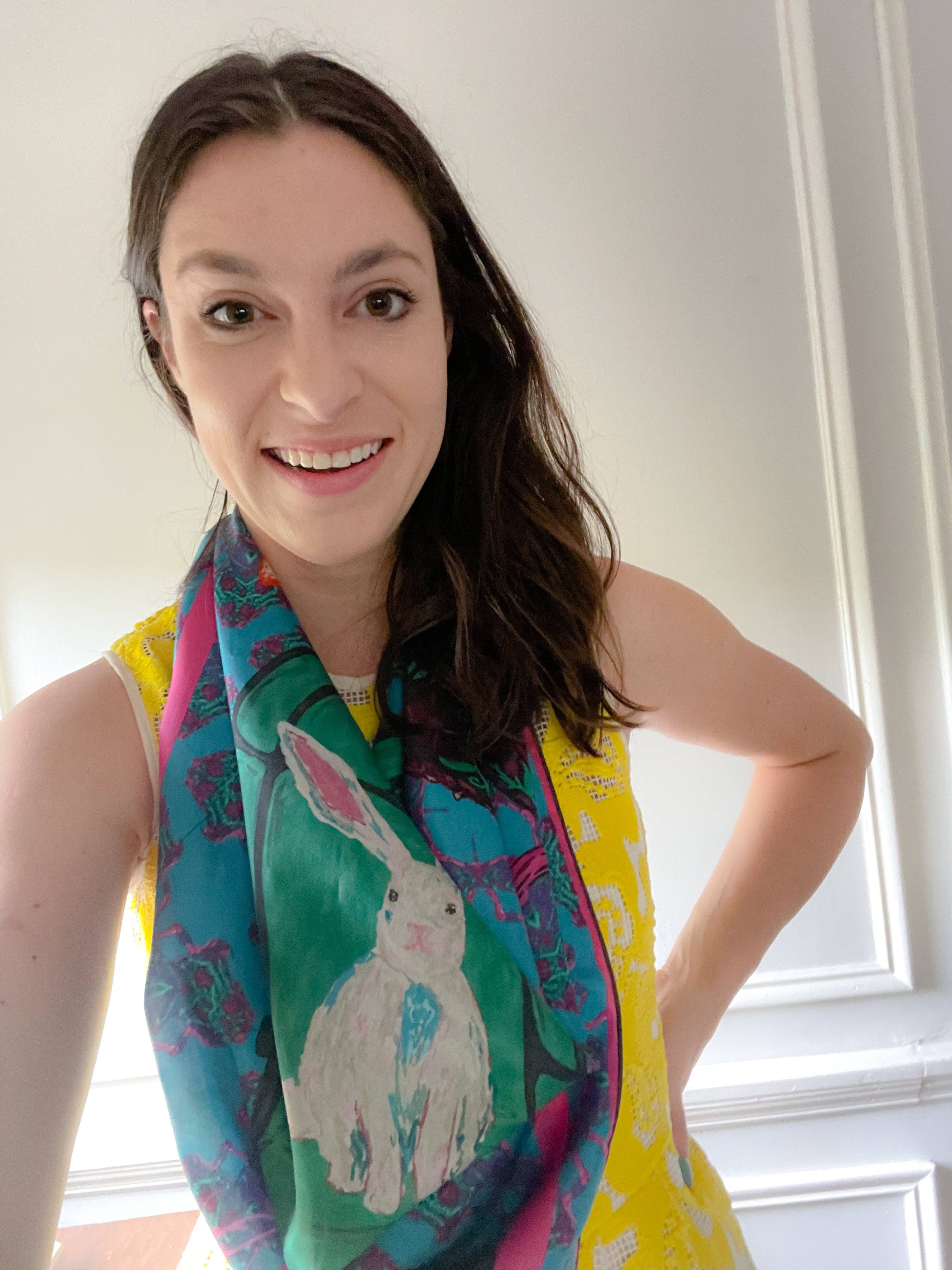 Dorothy Art - Wholesale Scarf - Women's - Silk Scarf - Foxes on Furniture & Hares on Chairs6