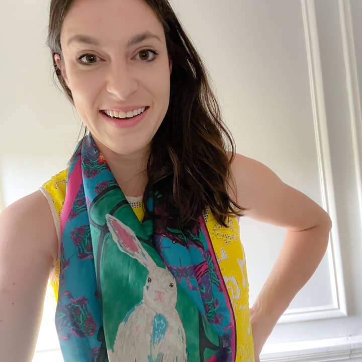 Dorothy Art - Wholesale Scarf - Women's - Silk Scarf - Foxes on Furniture & Hares on Chairs6