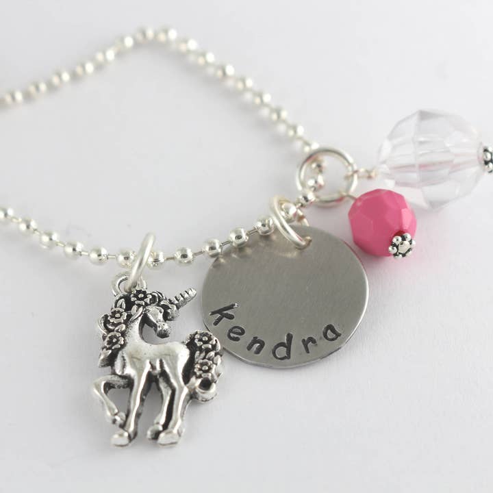 Personalized Unicorn Charm Necklace for Girls for wholesale by The Silver Diva