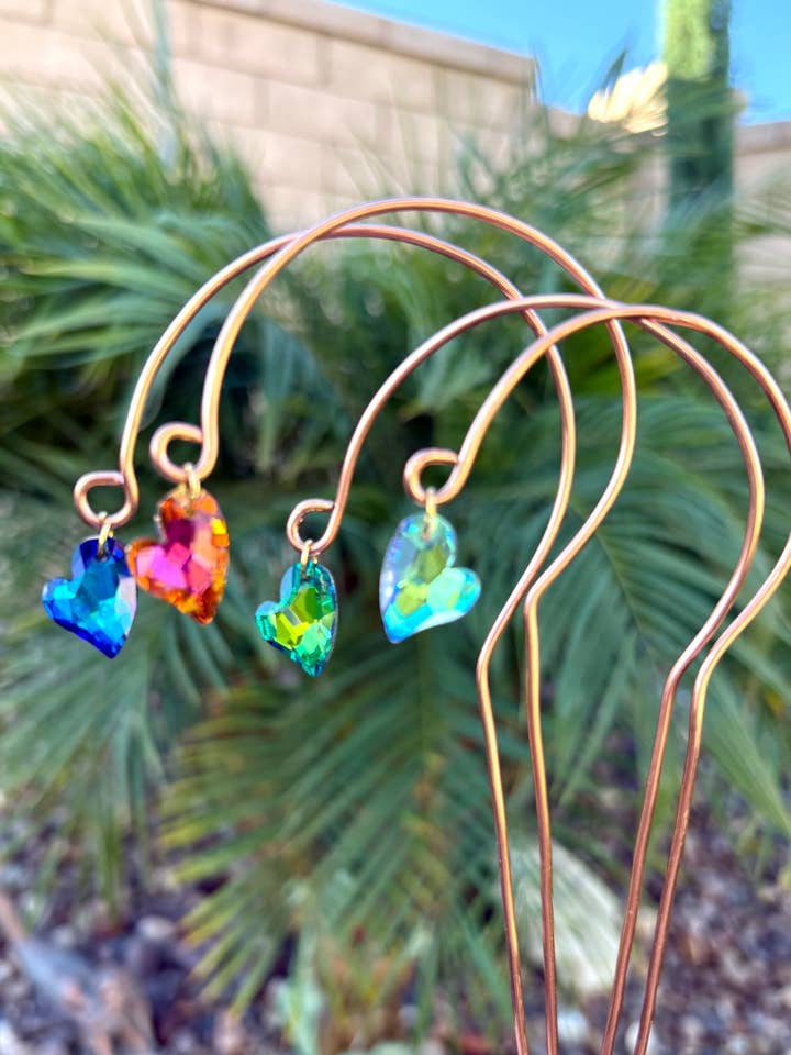 Tiny Glass Heart Plant Stake for wholesale by Sea of Bliss Shop