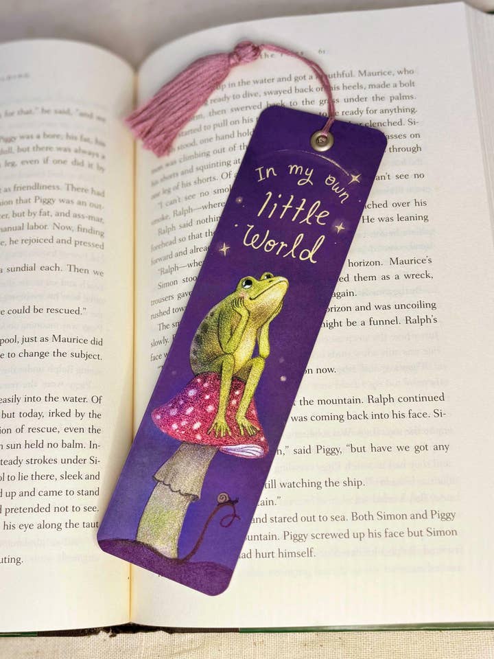 Frog on Mushroom Whimsical Art Bookmark - Cottagecore Gift for wholesale by Cats In Cardigans