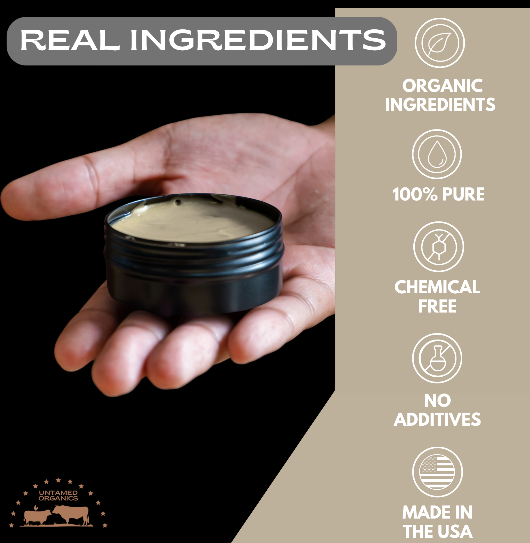 Untamed Organics - Wholesale Hair Pomade - Men's - Gras-Fed Tallow Hair Clay Pomade | 2 oz Metal Can4