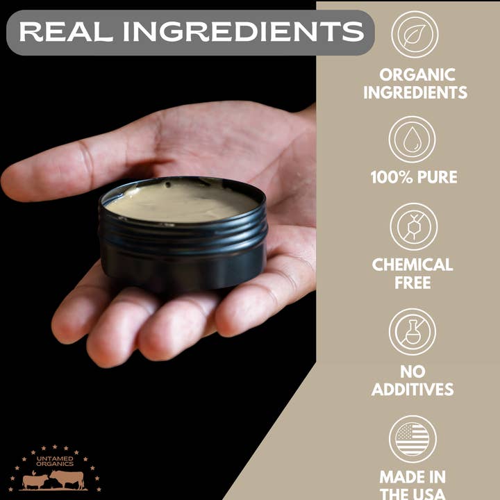 Untamed Organics - Wholesale Hair Pomade - Men's - Gras-Fed Tallow Hair Clay Pomade | 2 oz Metal Can4