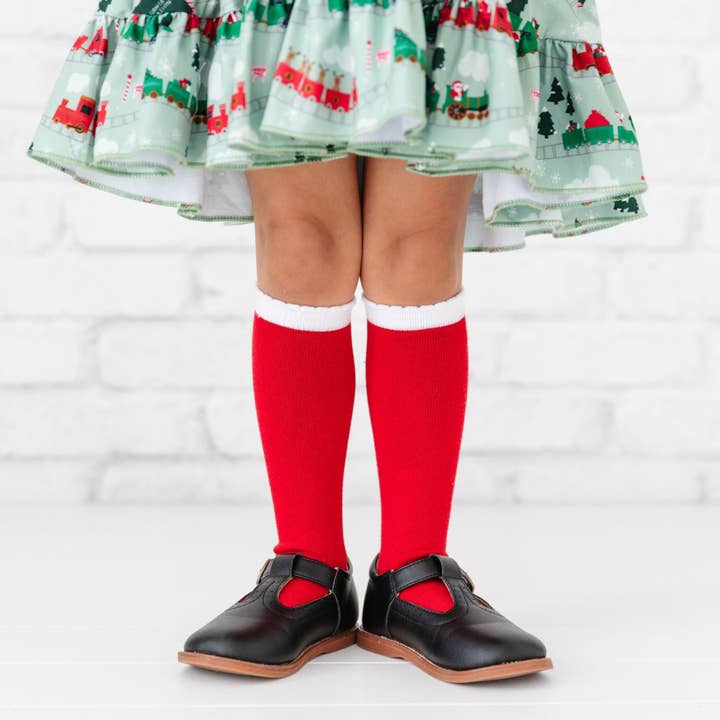 Little Stocking Co. - Wholesale Socks - Kids & Baby - Santa Baby Scalloped Knee High Socks
