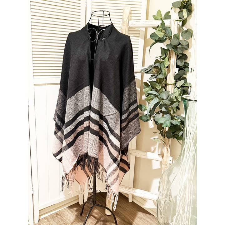 Love and Repeat - Vente Poncho – femme - Poncho à franges à carreaux5