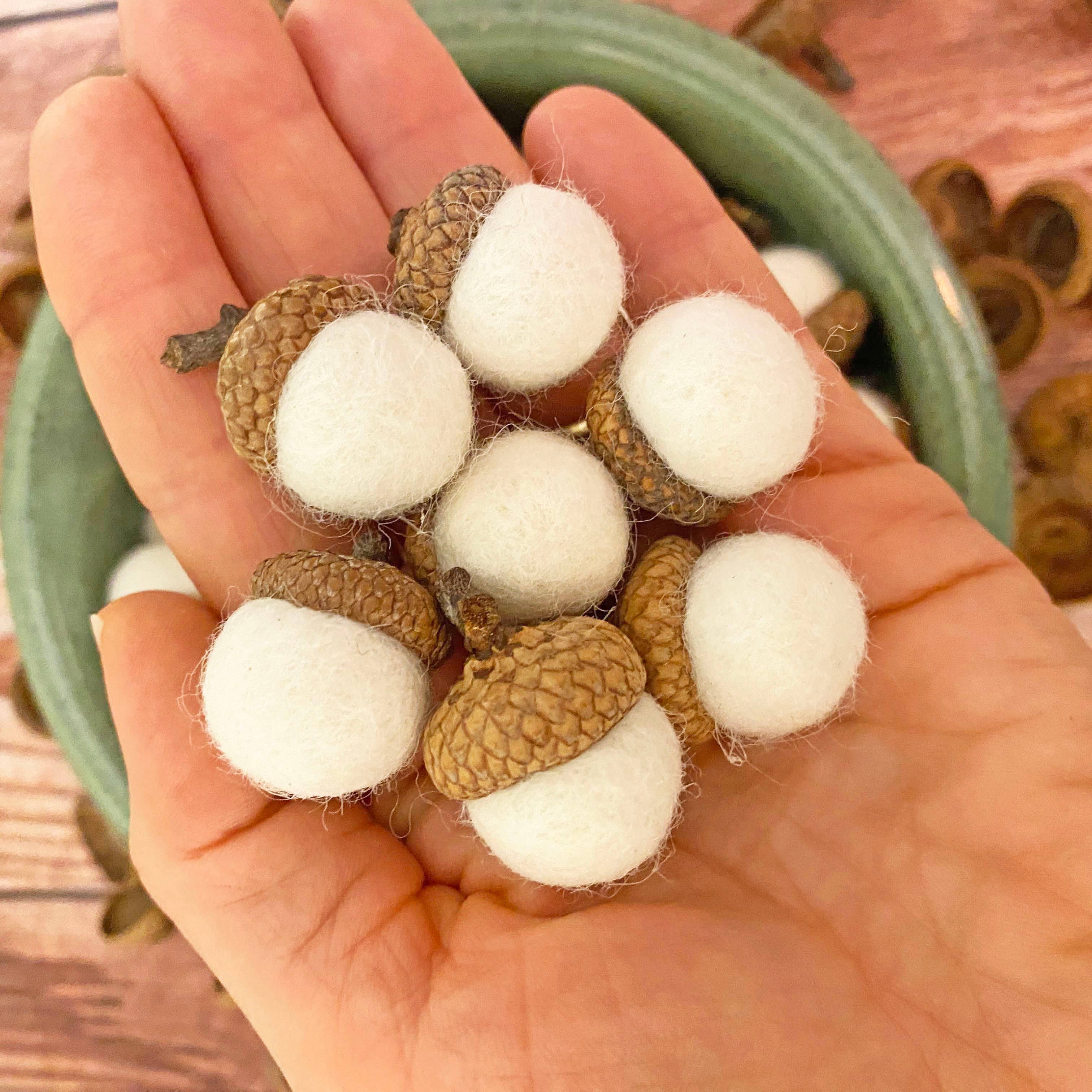 Oakwind Hollow - Wholesale Decorative Tabletop Object - MINI Felt Wool Acorns Fresh Cream5