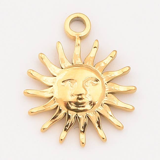 Gold Filled Sun Face Charm, Celestial Steel, Gift, SCP067 for wholesale by Beads Creation