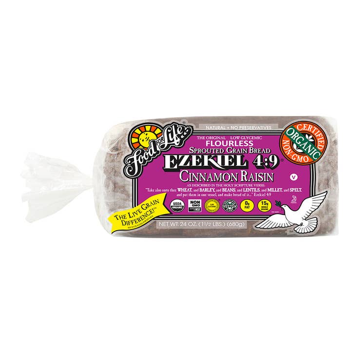 KeHE Distributors, LLC - Wholesale Granola - Food For Life Organic Ezekiel 4:9 Cinnamon Raisin Sprouted Whole Grain Bread, 24 Oz (Pack of 6)