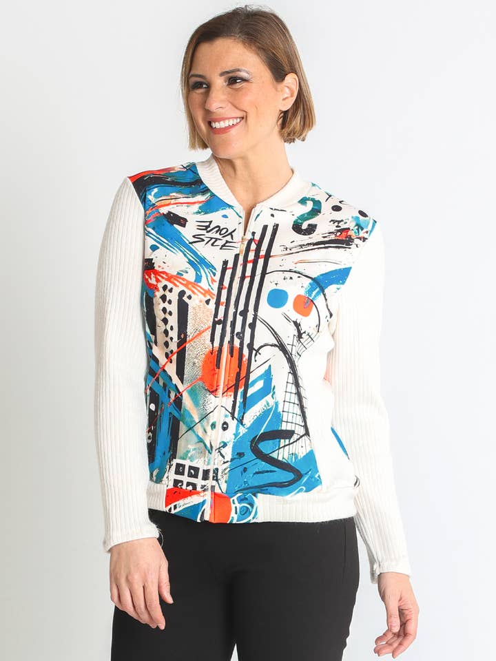 372074L ULLIG STICKAD JACKA MED ABSTRAKT MÖNSTER för wholesale av LOURDES CASTILLO