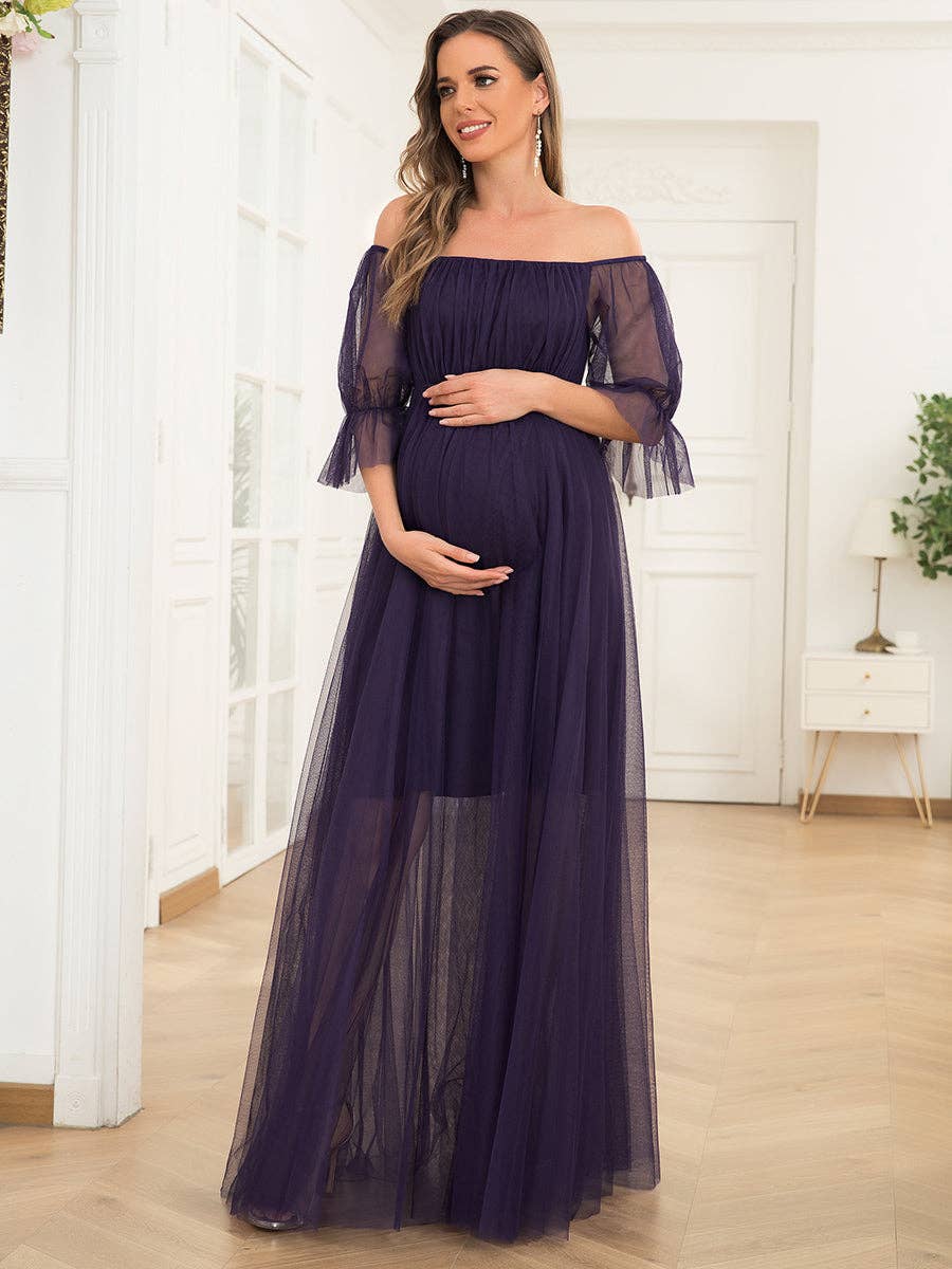 Ever-Pretty - Wholesale Dress - Maternity - A Line Puff Sleeves Mesh Maternity Dress6