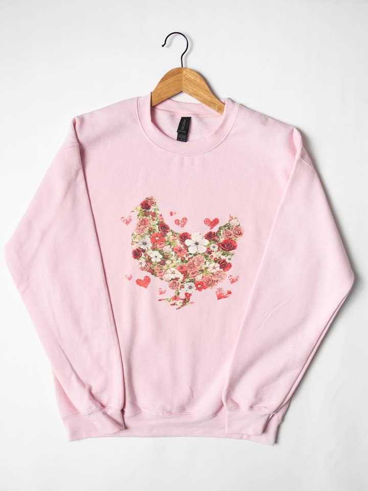 Western Valentines Floral Chicken Graphic Women's Crewneck for wholesale by American Farm Company