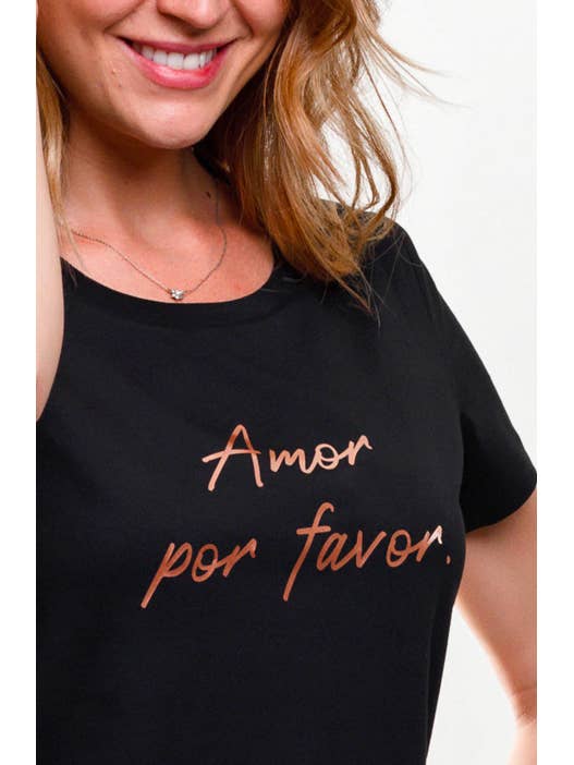 Tshirt Corner - Vendita all'ingrosso Maglietta serigrafata - Donna - T-Shirt da donna Amor Por Favor - Iscrizione oro rosa