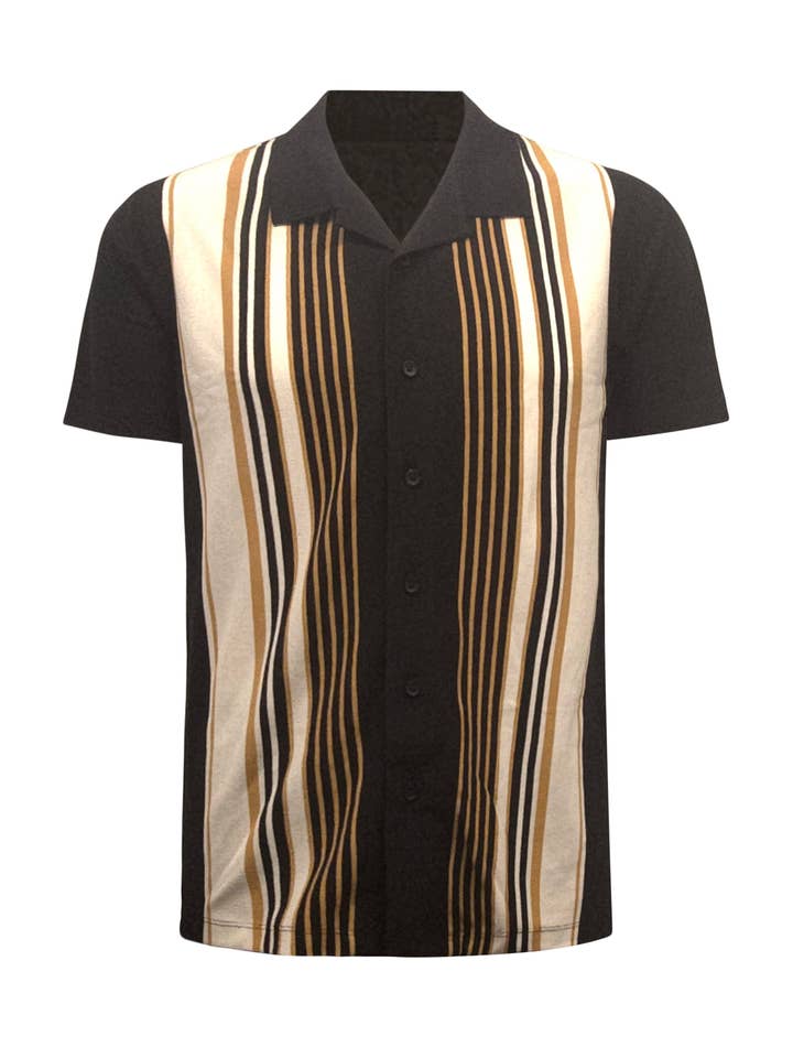 Camisa de piqué con cuello cubano a rayas/VM10-126-554 para venta al por mayor de Vustra