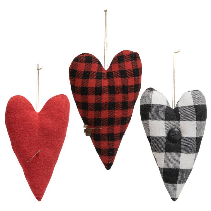 3/Set, Felt Primitive Heart Pillow Ornaments for wholesale by The Hearthside Collection