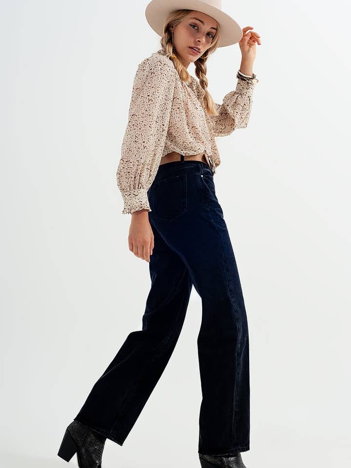 high rise straight jeans in washed black for wholesale on Faire2