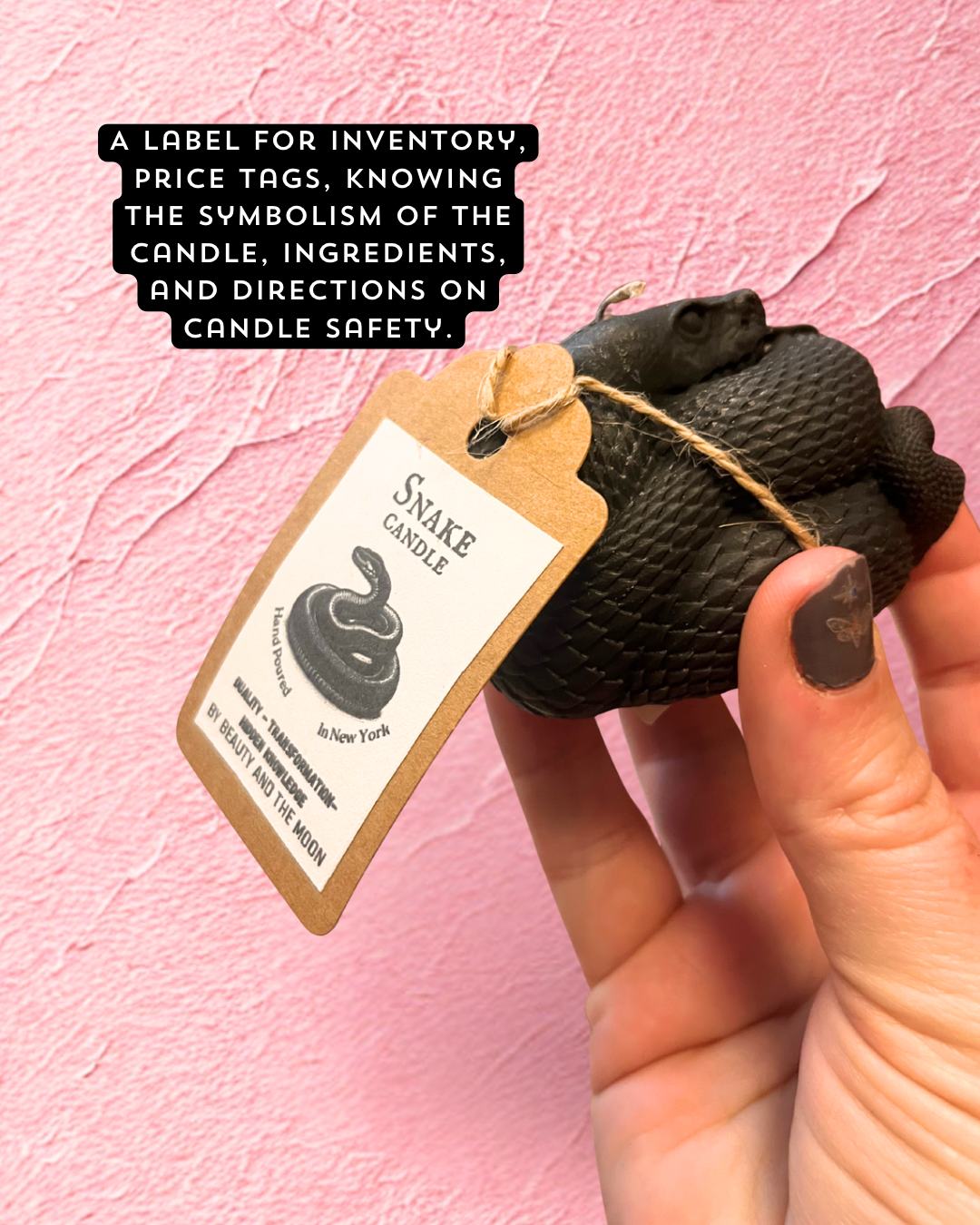 Beauty and the Moon - Wholesale Pillar Candle - Black Snake Candle | Witch Candle | Snake Art | Beeswax Soy 2