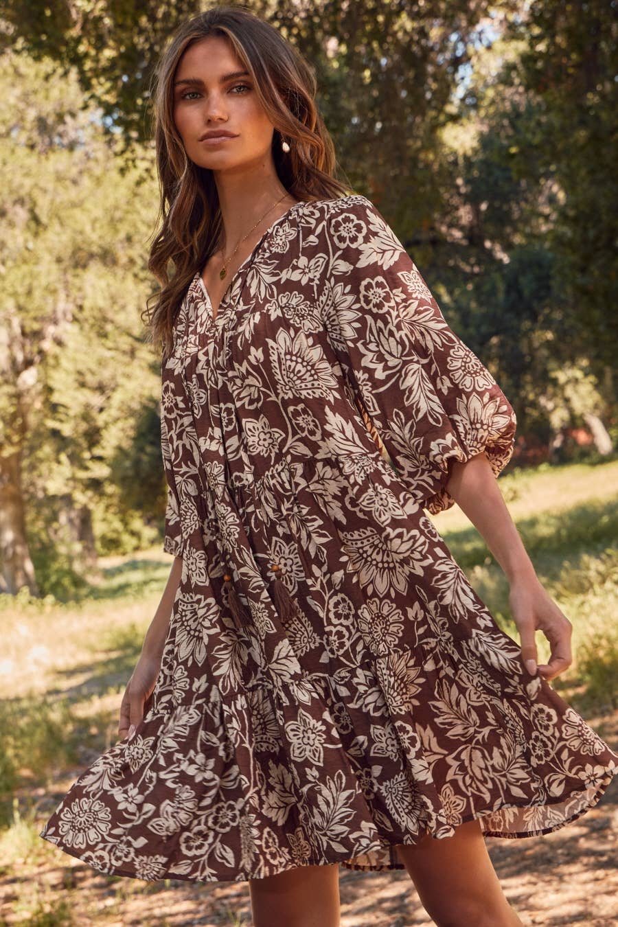 Oddi – Großhandel Kleid – Damen – Boho Bedrucktes Baby-Doll-Minikleid13