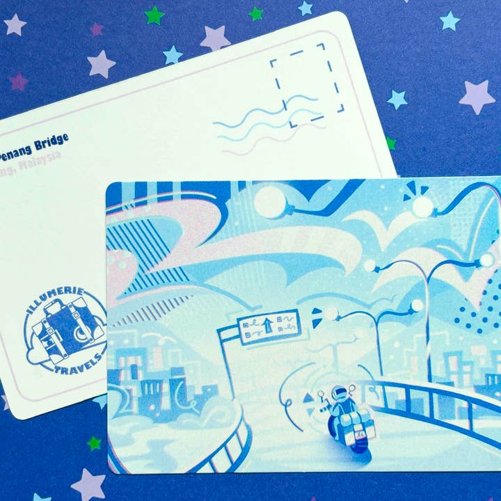 Penang Bridge Malaysia Travel Postcard for wholesale by illumerie