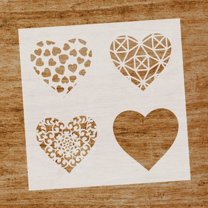 Stencil Four Hearts for wholesale by Evyre Scrapbooking