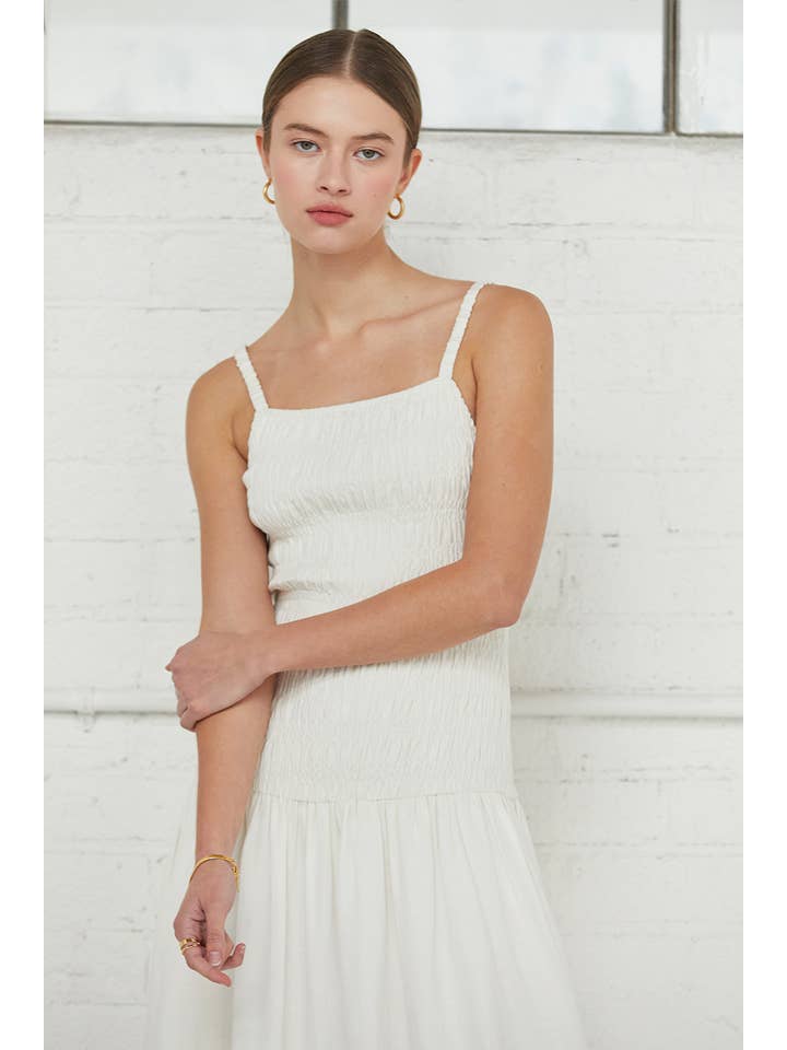 IVORY CD7749 - Simona Smocked Bodice Midi Dress for wholesale on Faire