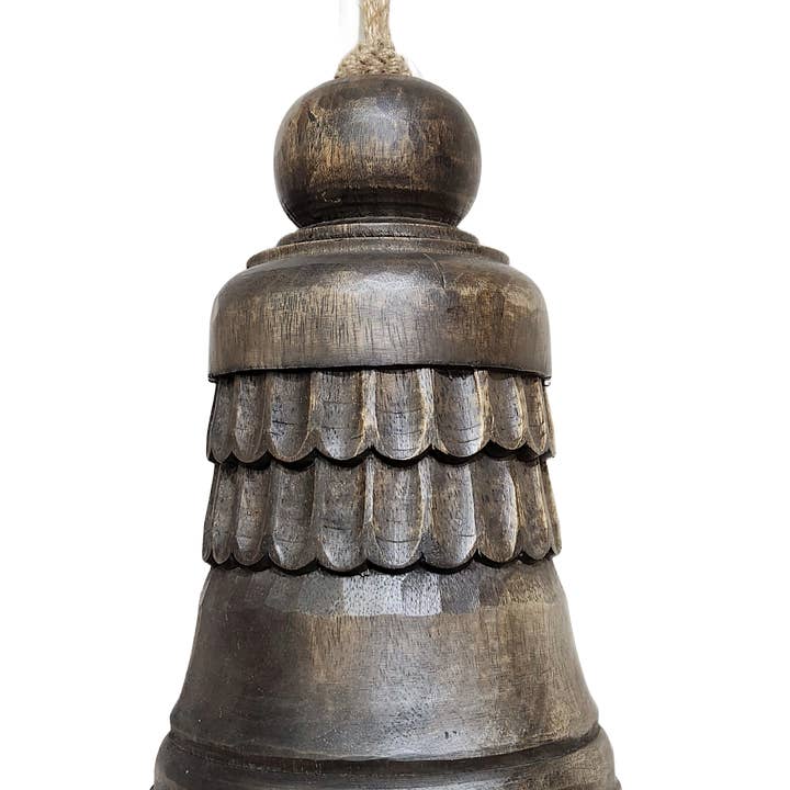 Hand Cardved Wooden Bells 9" Hollow inside with clacker  for wholesale by Vatican Homes