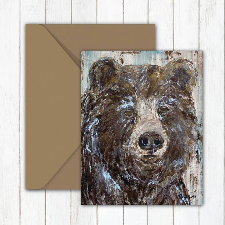 Carte de notes | « Pondering Bear » | Art original, œuvre d'art d'ours pour la vente par Lulu and Tully