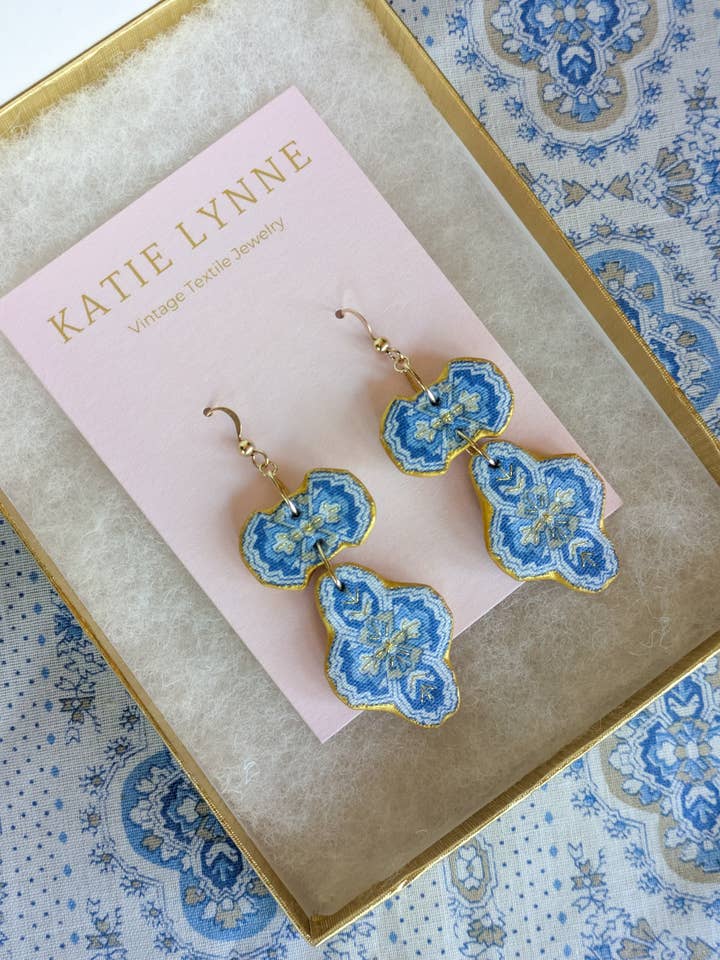 Henrietta French Hook Earring for wholesale by Katie Lynne - Vintage Textile Jewelry