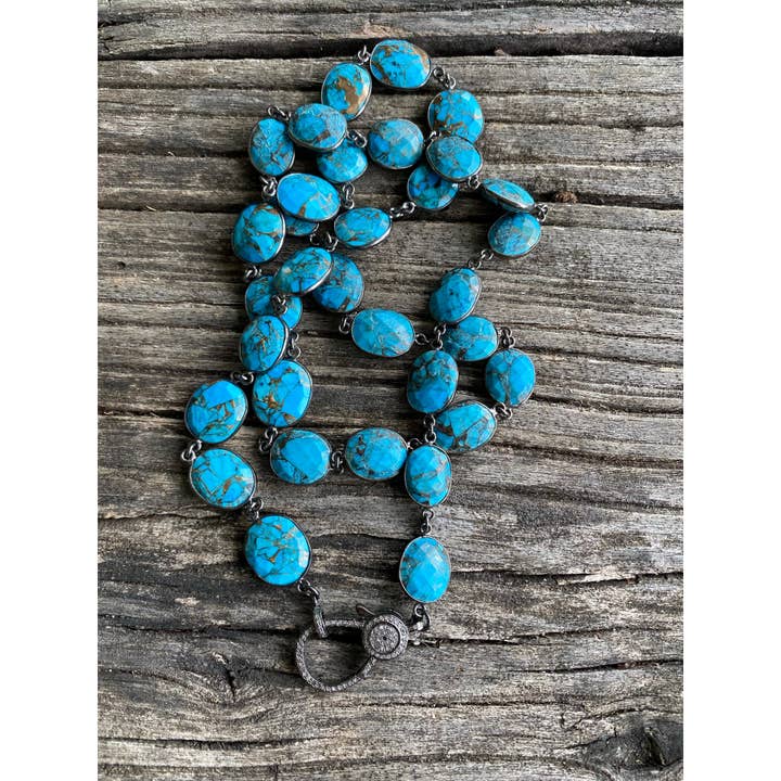 Turquoise Bezel Necklace with Pave Diamond Clasp for wholesale by ILISSA MICHELE JEWELRY
