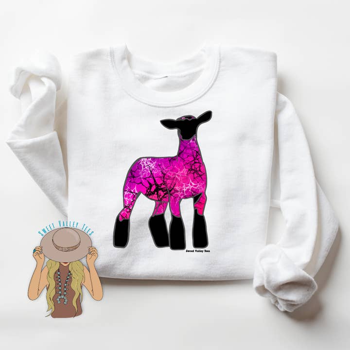 Pink Turquoise Lamb Crewneck - White for wholesale by Sweet Valley Tees