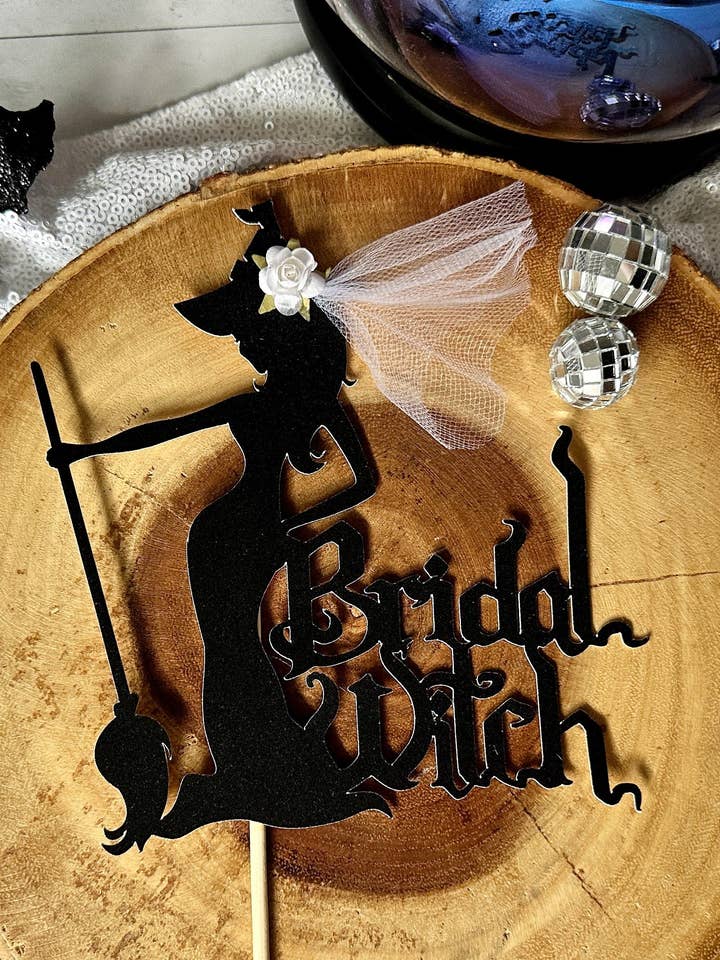 Bridal Witch Cake Topper| Halloween Cake Topper| Witch Getting Hitched| Witch Bachelorette Party Decor| Witch Bridal Shower| Witch Wedding for wholesale by The Haus of Holly