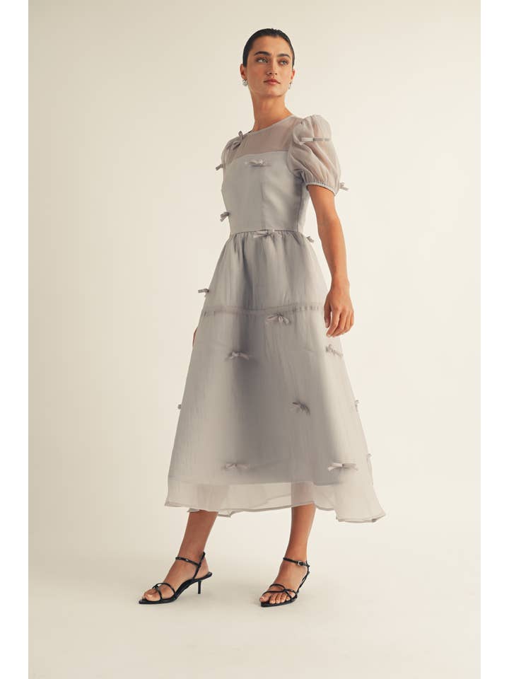 JUST ME - Wholesale Dress - Women's - Ribbon Detail Organza Midi Dress