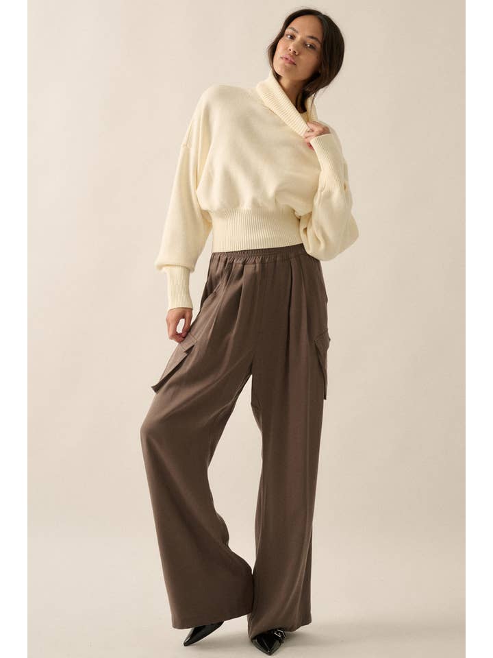 Promesa USA - Wholesale Knit Sweater - Women's - Solid Knit Banded-Hem Cropped Turtleneck Sweater