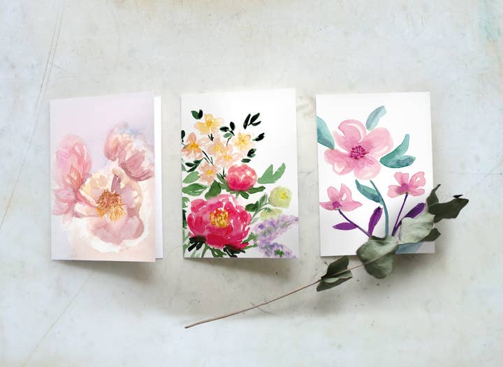 Klappkarten-Set "Tender Flower" | Aquarell | Blumen für den Großhandel von Elena Klein