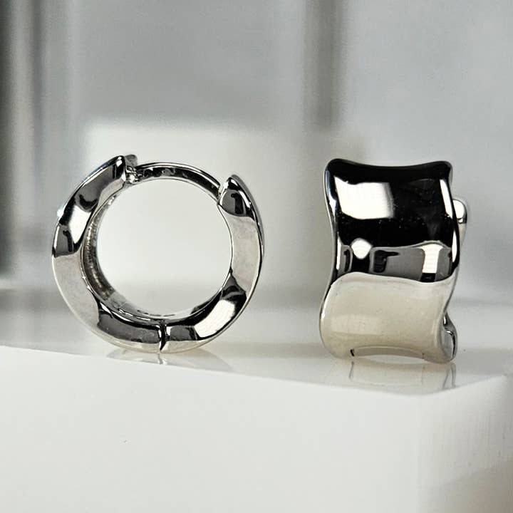 WAVY THICK HUGGIE EARRINGS - E-HT1633 / E-HT1632 for wholesale by HolyBang Jewels